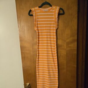 Zara Orange & White Striped Sleeveless Ribbed Maxi Dress Size S